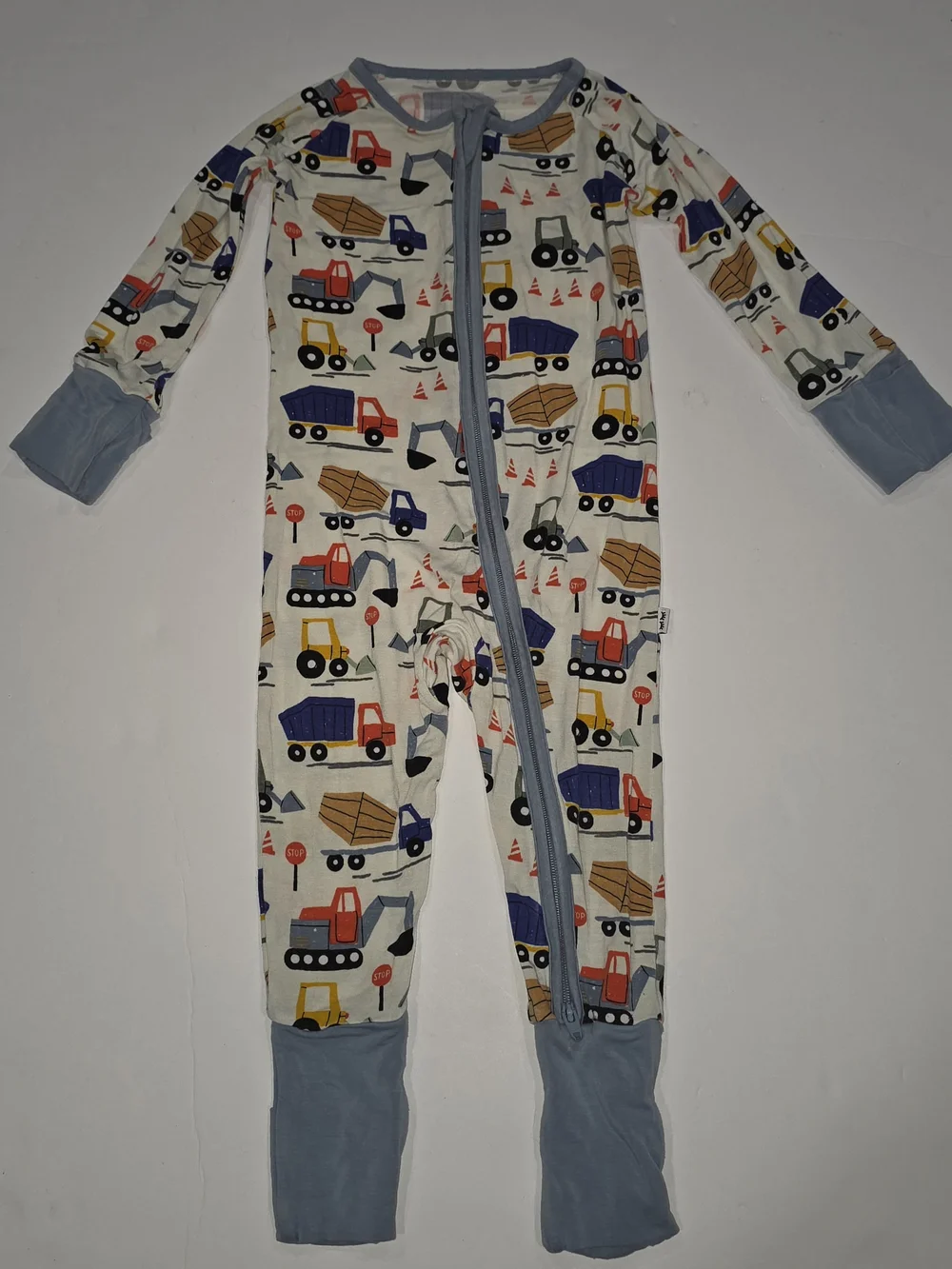 Little Sleepies Construction Truck Print One-Piece Footie with Blue Trim 6-12 Mo